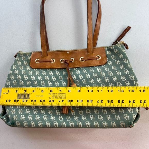 Dooney & Bourke Satchel Handbag Signature DB Denim Leather Trim Carry On Bag - Picture 5 of 16